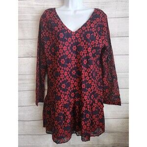 Velzera Women’s Medium Boho Floral Tunic Dress Red Black NWT